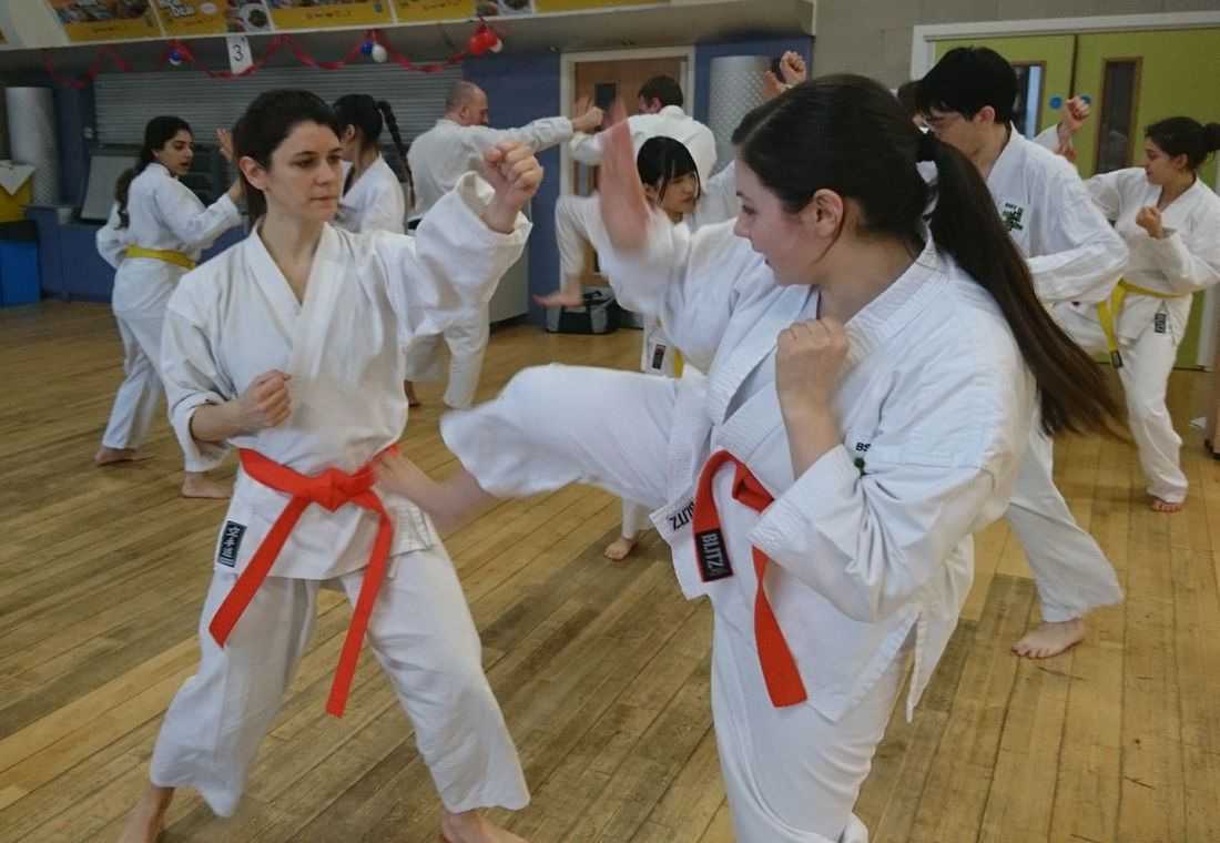 Two students practicing one of Shorinji kempo's self-defence techniques